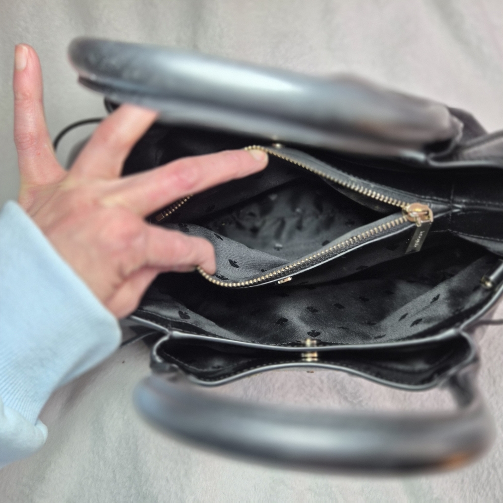 Kate Spade Dumpling LRG Satchel BLK Pebbled Leather Crossbody Bag K8134 W/patch - Picture 8 of 11